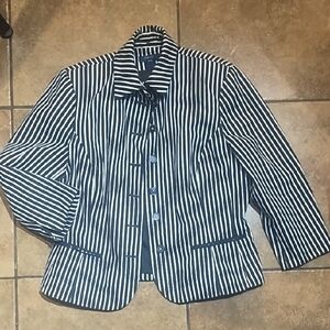 # 0070 Chaps Navy and White Striped Button Front Jacket